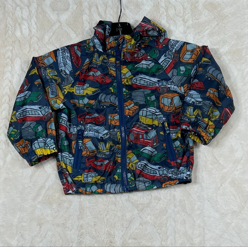 TU Kids Boys Rain Jacket Hooded 18-24M 2T Cars Trucks Waterproof Coat EUC